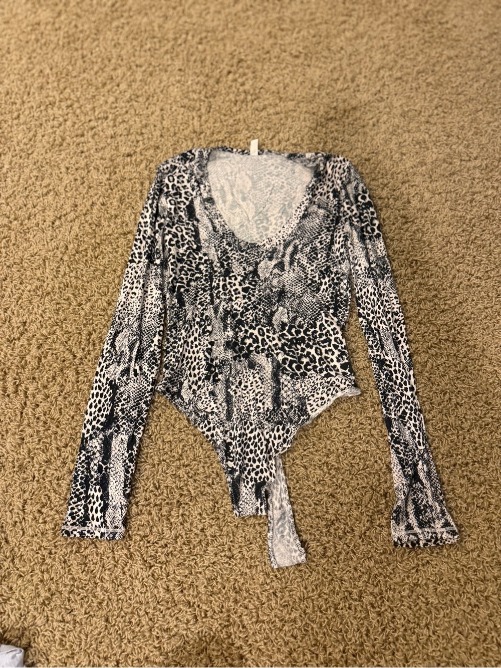Free People Black & White Animal Print Long Sleeve Bodysuit